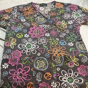 Colorful Floral Women's Scrub Top